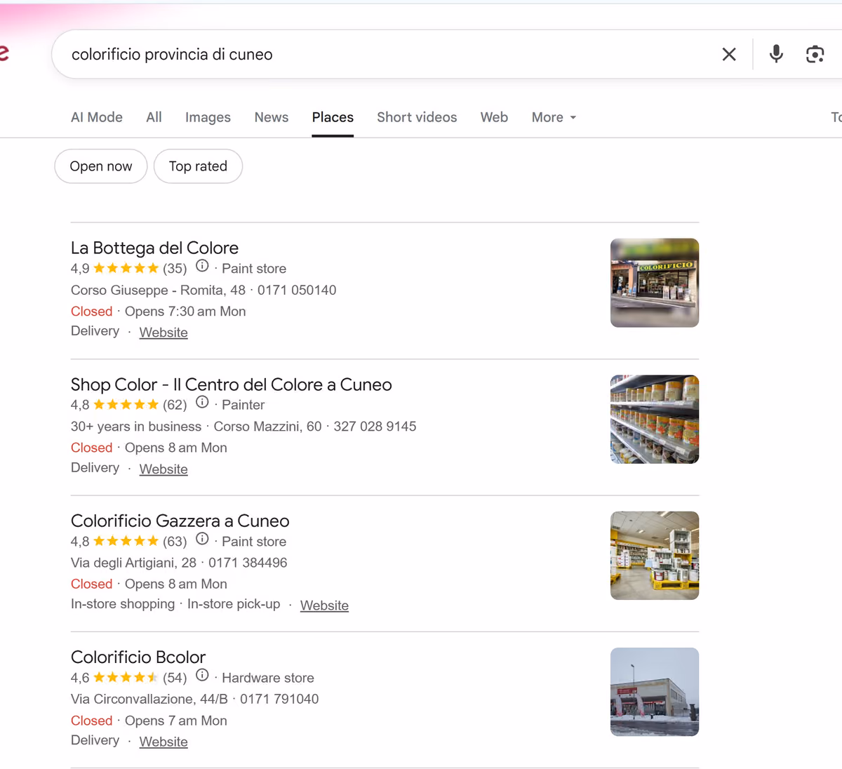 La Bottega del Colore prima nella mappa di Google per i colorifici della provincia