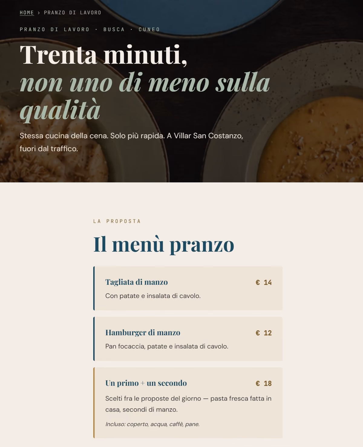 La pagina del pranzo di lavoro sul sito di StaiManzo